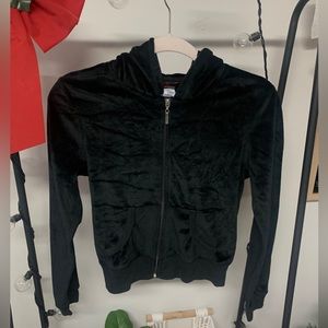 Women’s black velvet zip up sweatshirt